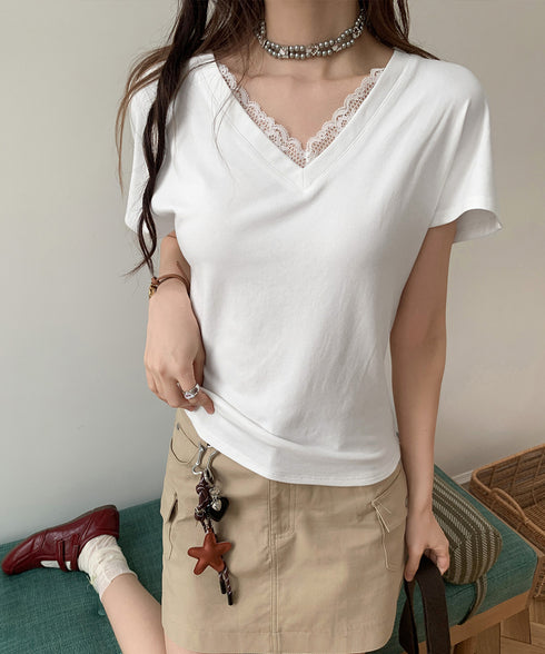 VネックTシャツ春夏 半袖トップス韓国風 レディース 半袖カットソー 着やせtシャツ大人可愛い おしゃれ夏服 カジュアルトップス フェミニントップス 無地 617SY-005